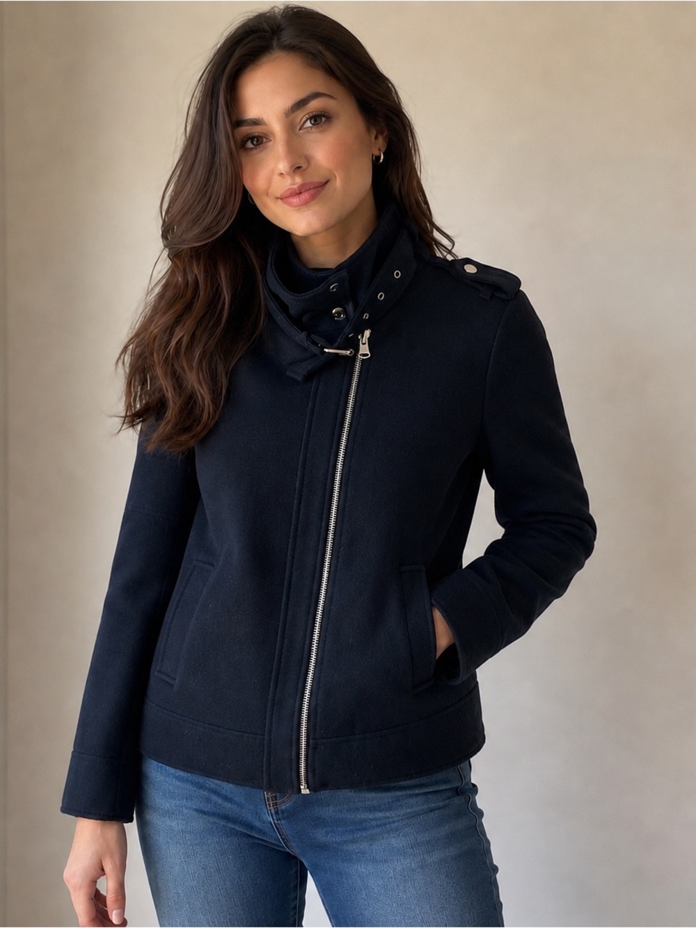 Forever 21 Black Motorcycle Wool Jacket Size L